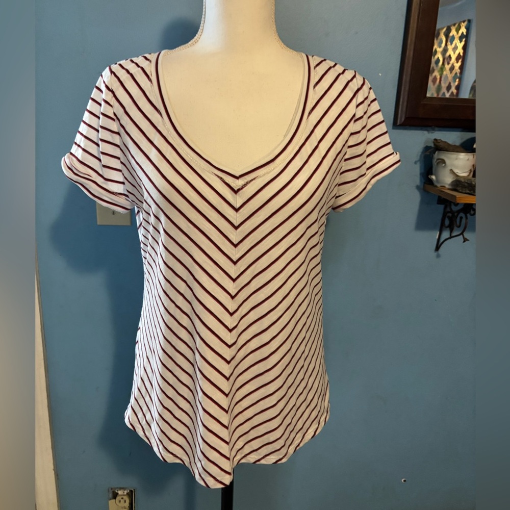 White House Black Market, Striped, V-Neck, Tee